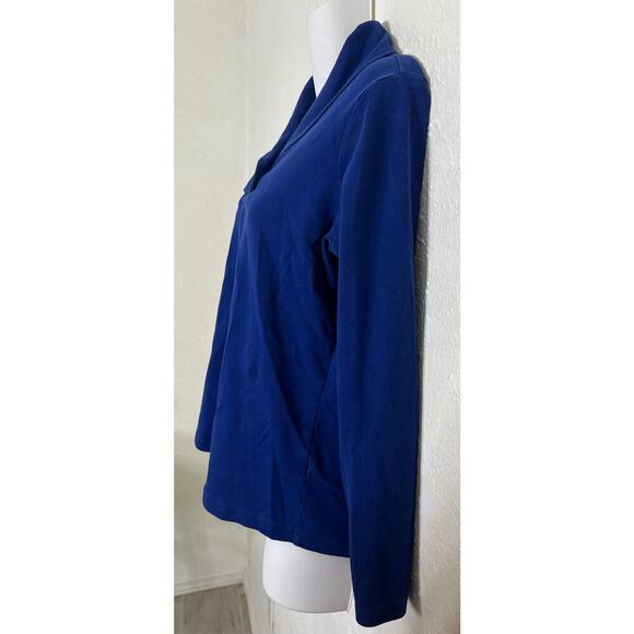 LL Bean Top Womens M Blue Shawl Collar V Neck Long Sleeve Sweatshirt Cotton - Picture 2 of 5